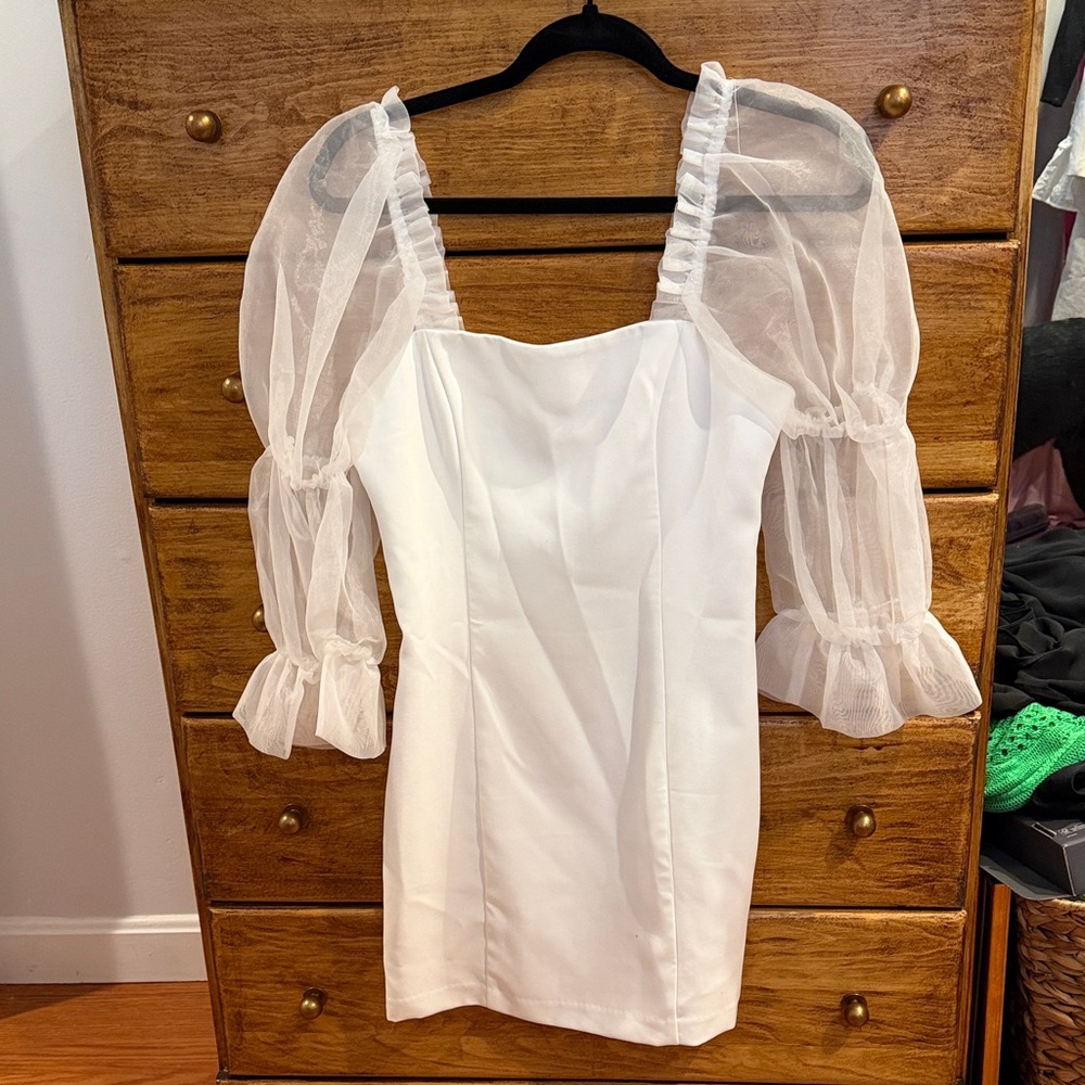Amanda Uprichard White Dress with Sheer Sleeves